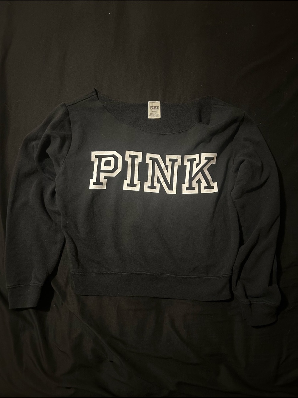 PINK Victoria's Secret Black Crewneck Sweatshirt with White Logo